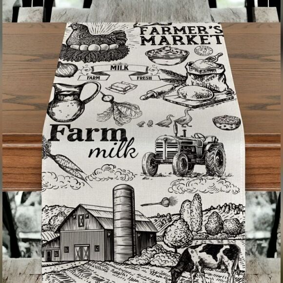 Tractor Milk Farm Table Runner, Cow House Fall Kitchen Dining Table Decoration - Picture 1 of 7